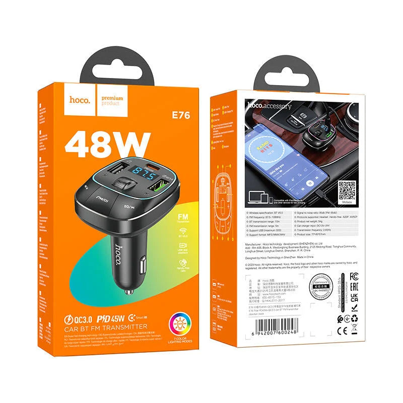 Load image into Gallery viewer, [E76] HOCO 45W Dual Port PD 30W + USB Port QC 3.0 18W Car Charging Adapter With FM Transmitter - Polar Tech Australia
