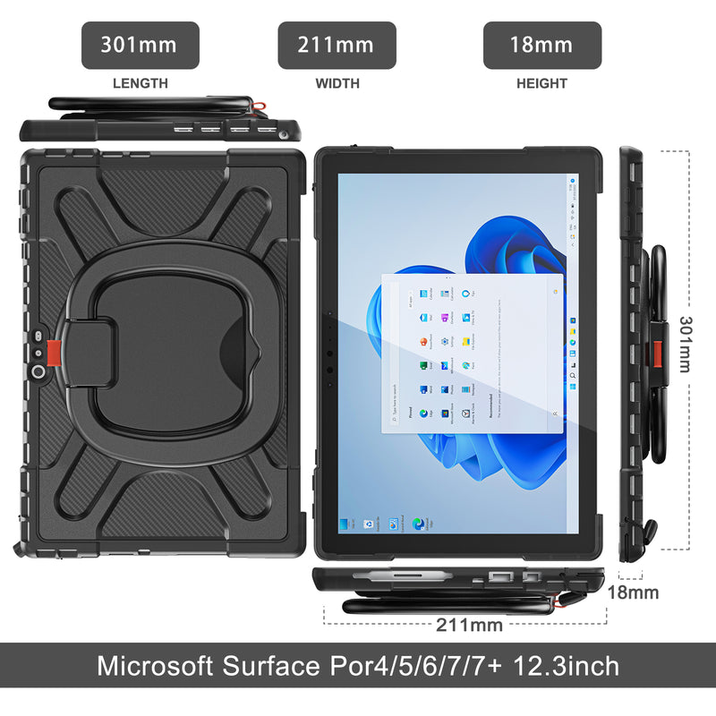 Cargue la imagen en el visor de la galería, Microsoft Surface Pro 4/5/6/7/7 Plus - 360 Degree Rotate Shockproof Heavy Duty Tough Stand Case Cover With Pen Holder - Polar Tech Australia
