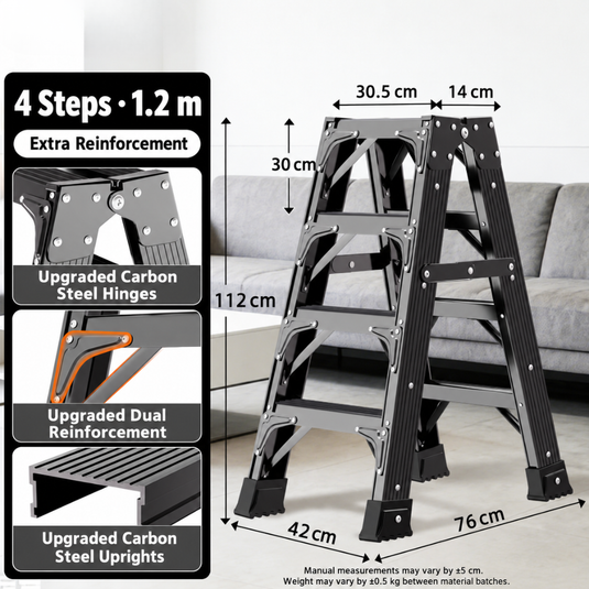 Heave Duty Black Carbon Steel Dual Sided Anti-Slip Step Leaning Ladder 150KG