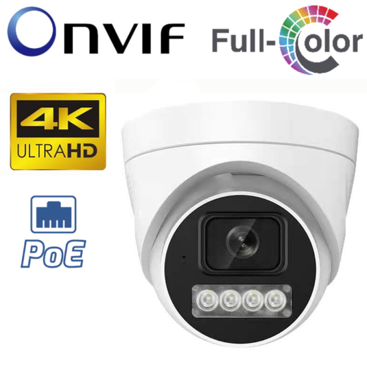 TUYA & Onvif 8MP Dome PoE 2.8mm FHD Security Full Color Night Vision Camera