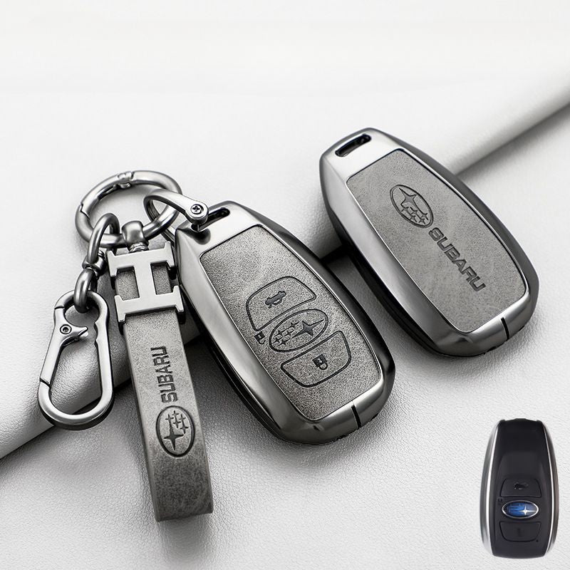 Chargez l&#39;image dans la visionneuse de la galerie, Subaru Zinc Alloy + PU Leather Car Key Fob Protective Cover Case For Outback, Forester, Impreza, WRX, XV, Crosstrek, Legacy
