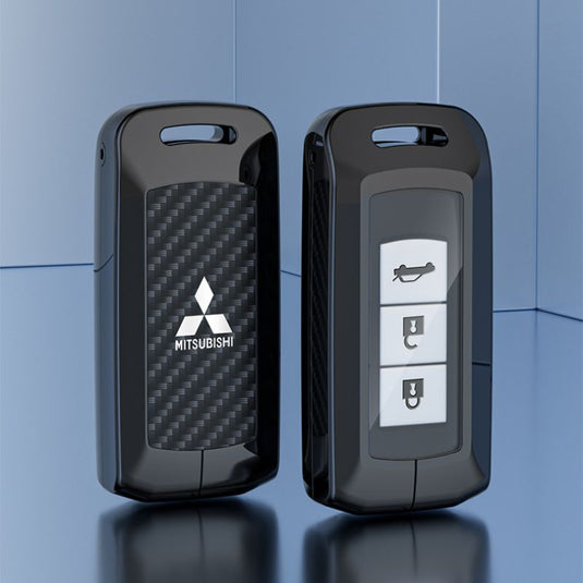 Mitsubishi Zinc Alloy + Carbon Fiber Texture Car Key Fob Case Cover For Outlander, Eclipse Cross, ASX, Pajero, Pajero Sport, Lancer EX