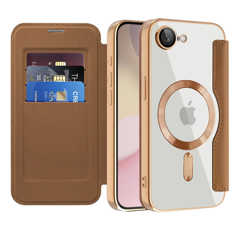 Chargez l&#39;image dans la visionneuse de la galerie, [Magsafe Compatible][With Card Slot] Apple iPhone 16e Golden Shield Magnetic Flip Leather Case - Polar Tech Australia
