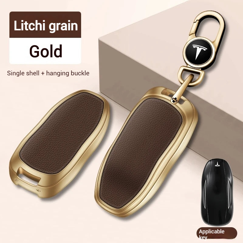 Chargez l&#39;image dans la visionneuse de la galerie, Tesla Metallic Finish + Lychee Pattern Car Key Fob Case for Model 3, Y, X, S
