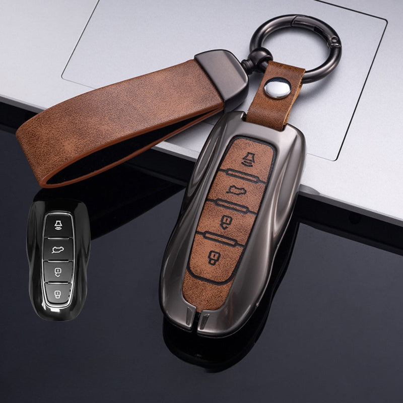 Chargez l&#39;image dans la visionneuse de la galerie, Ford Zinc Alloy Leather Folding Car Key Fob Case Cover For Ranger, Mustang, Everest, Escape, Puma, Transit, Focus, Fiesta, Ranger Raptor, Mondeo
