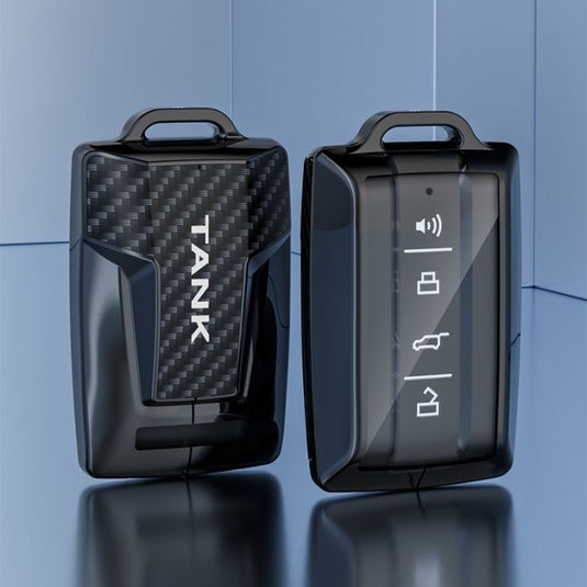 Great Wall Zinc Alloy + Carbon Fiber Texture Car Key Fob Case Cover For Tank 300, 400, 500
