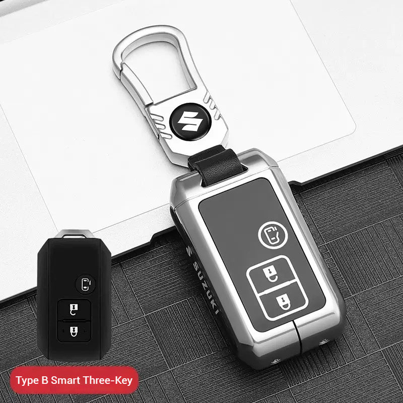 Chargez l&#39;image dans la visionneuse de la galerie, Suzuki Zinc Alloy + Silicone Car Key Fob Case Cover For Dzire, Ertiga, Vitara, Brezza, Baleno, HustlerJimny,
