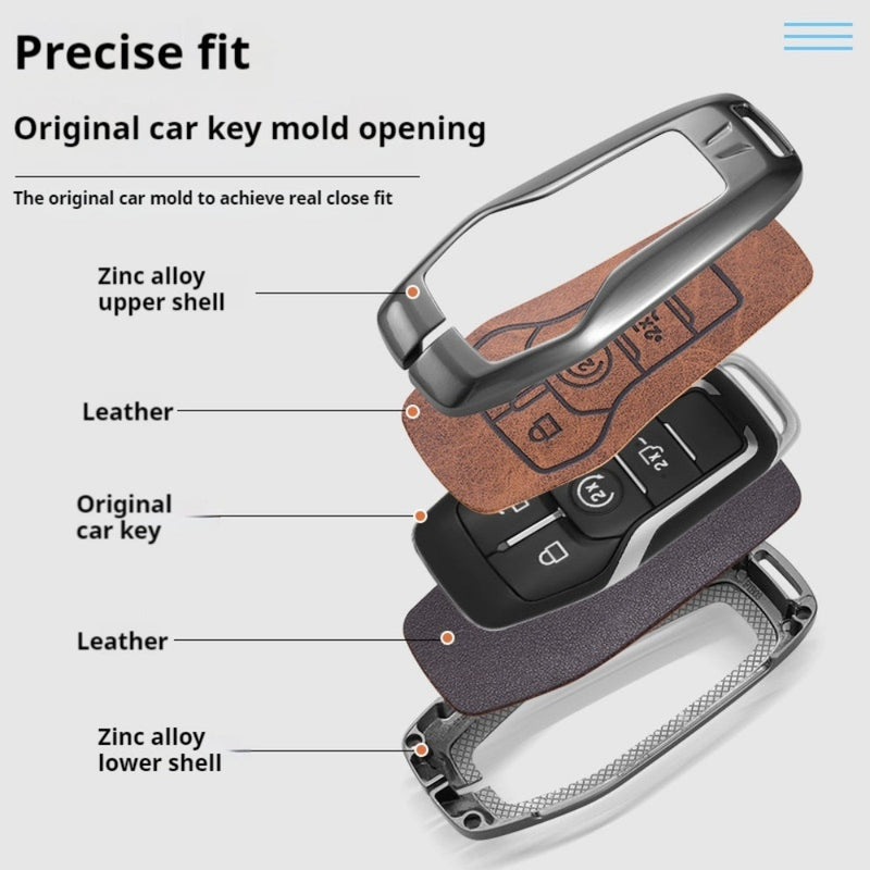 Chargez l&#39;image dans la visionneuse de la galerie, Ford Zinc Alloy Leather Folding Car Key Fob Case Cover For Ranger, Mustang, Everest, Escape, Puma, Transit, Focus, Fiesta, Ranger Raptor, Mondeo

