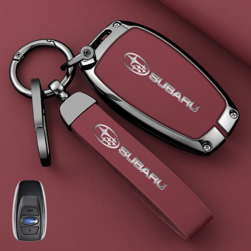 Load image into Gallery viewer, Subaru Full Metal  Coverage + PU Leather Car Key Fob Case Cover For Outback, Forester, Impreza, WRX, XV, Crosstrek, Legacy
