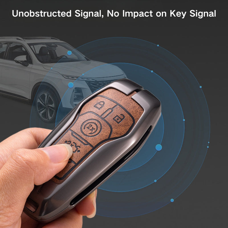 Chargez l&#39;image dans la visionneuse de la galerie, Ford Zinc Alloy Leather Folding Car Key Fob Case Cover For Ranger, Mustang, Everest, Escape, Puma, Transit, Focus, Fiesta, Ranger Raptor, Mondeo
