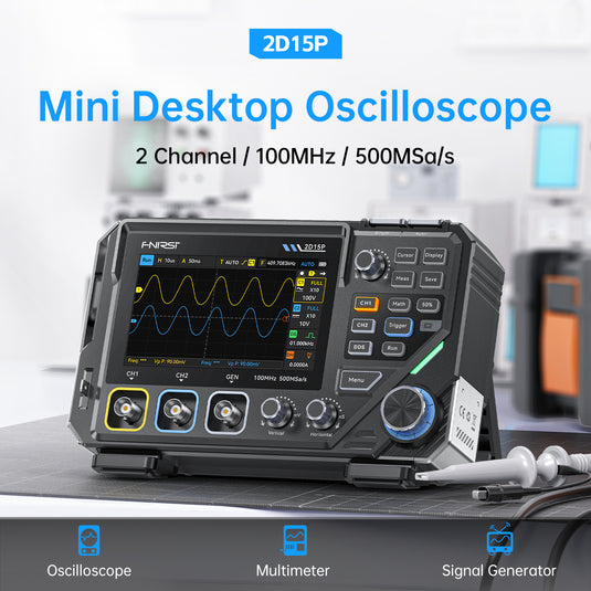 [2D15P] FNIRSI 3-in-1 Benchtop 2CH 100MHz Phosphor Oscilloscope Multimeter