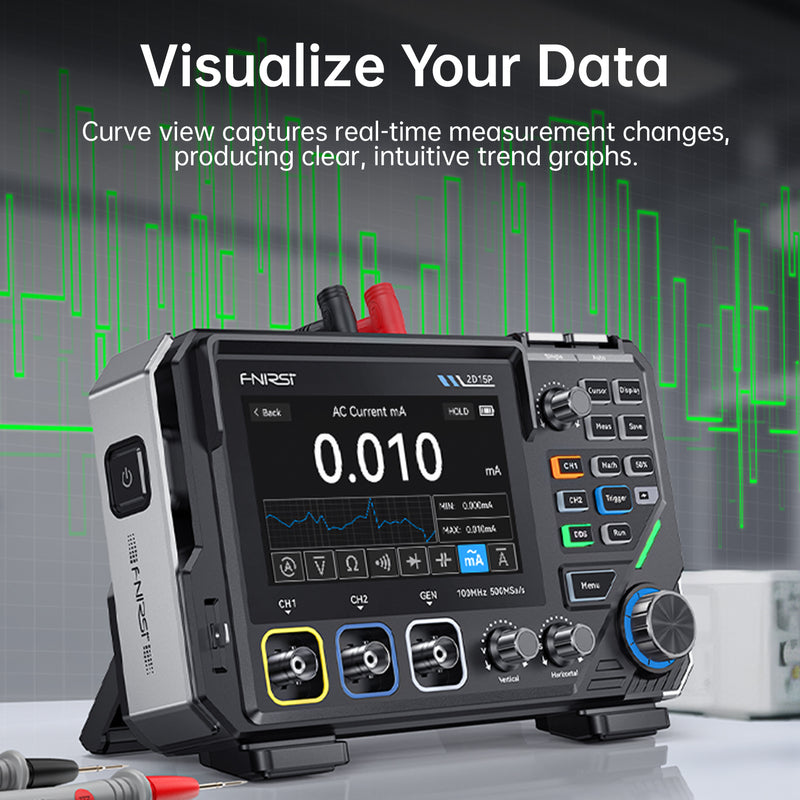 Cargue la imagen en el visor de la galería, [2D15P] FNIRSI 3-in-1 Benchtop 2CH 100MHz Phosphor Oscilloscope Multimeter
