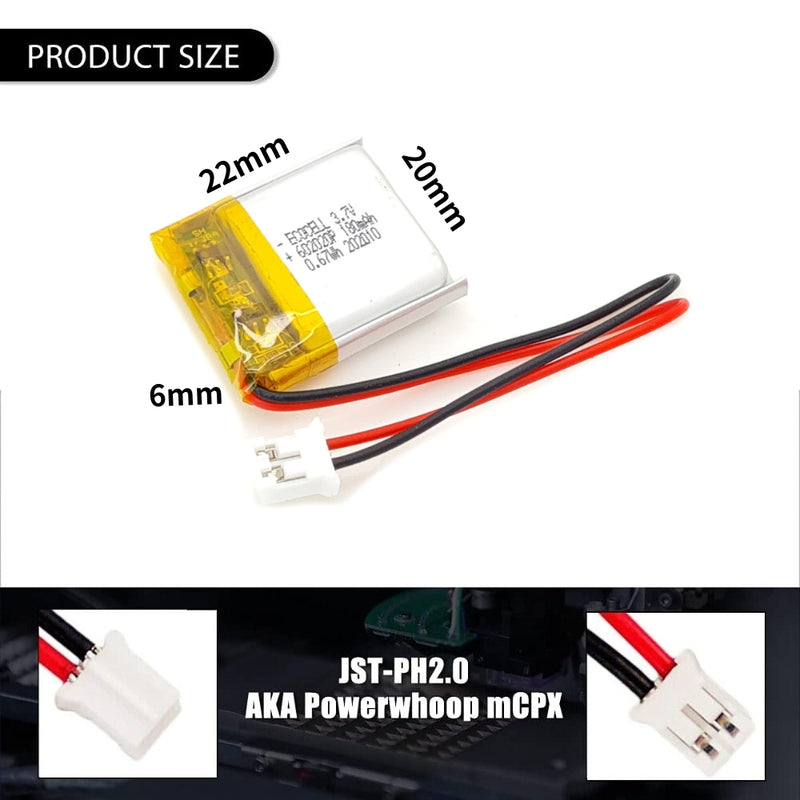 Cargue la imagen en el visor de la galería, [PH2.0-JST Connector][602020] Universal 180mAh 3.7V Rechargeable Li-Ion Lithium Polymer Battery - Polar Tech Australia
