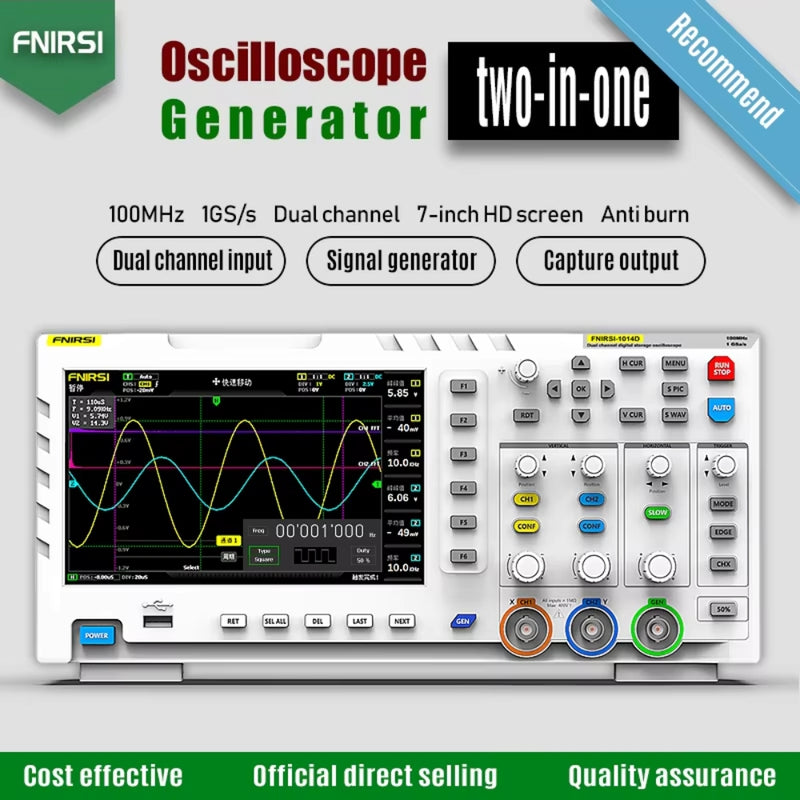 Load image into Gallery viewer, [1014D] FNIRSI Digital Oscilloscope 2 in 1 Dual Channel Input Signal Generator 100MHz* 2 Ana-Log Bandwidth 1gsa/S Sampling Rate
