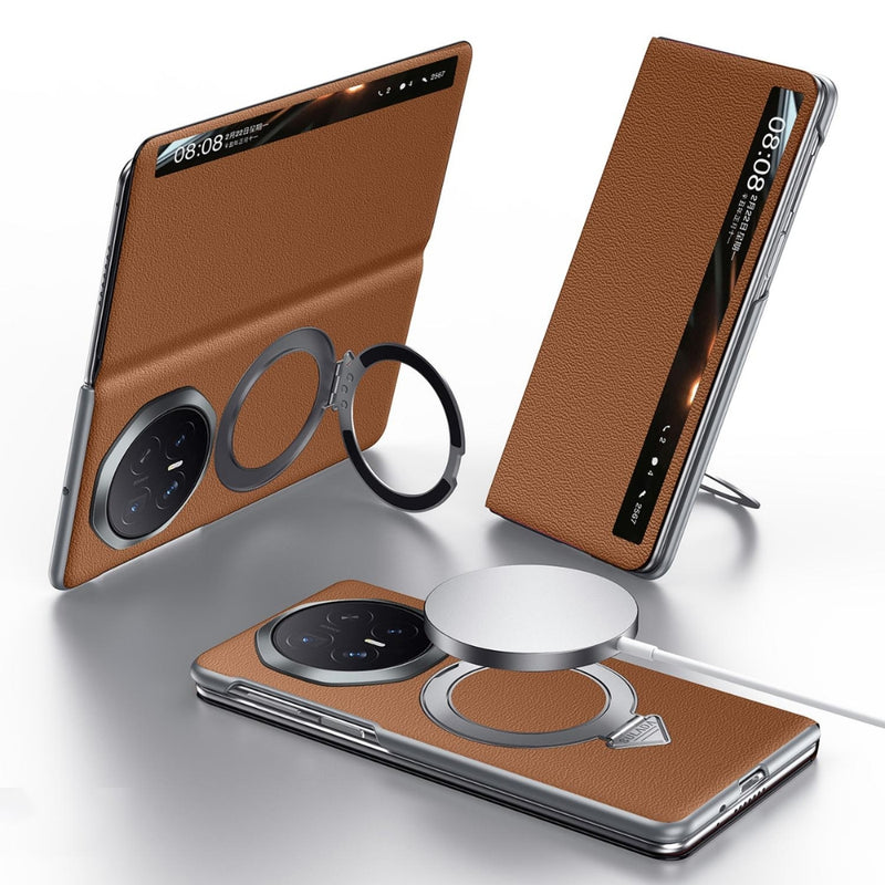 Cargue la imagen en el visor de la galería, Honor Magic V6 - Smart View Window MagSafe Magnetic Holder Leather Phone Case
