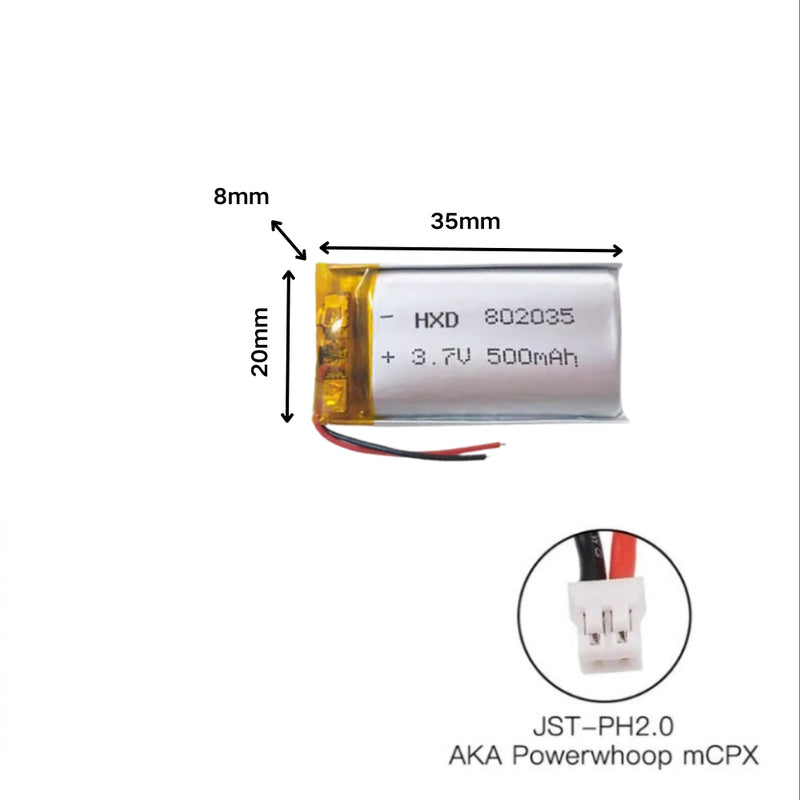 Cargue la imagen en el visor de la galería, [PH2.0-JST Connector][802035] Universal 500mAh 3.7V Rechargeable Li-Ion Lithium Polymer Battery - Polar Tech Australia

