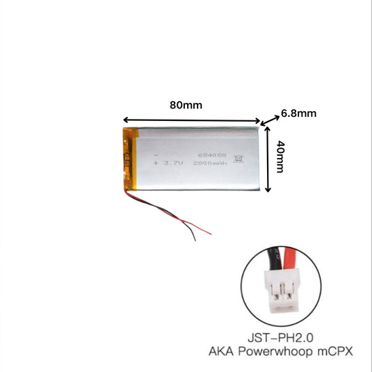 [PH2.0-JST Connector][684080] Universal 2800mAh 3.7V Rechargeable Li-Ion Lithium Polymer Battery - Polar Tech Australia