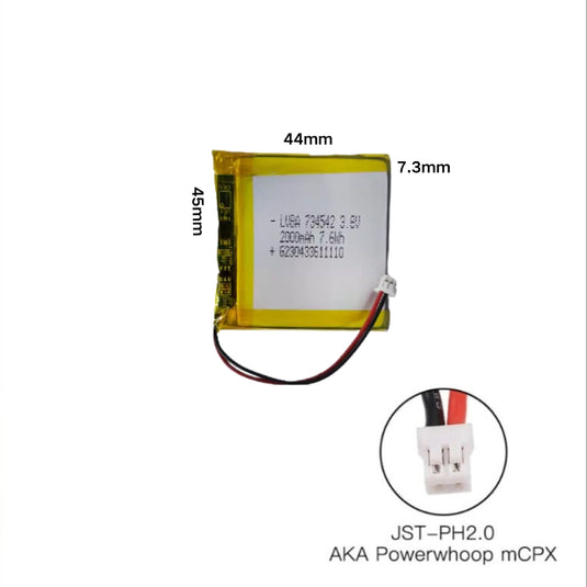 [PH2.0-JST Connector][734542] Universal 2000mAh 3.8V Rechargeable Li-Ion Lithium Polymer Battery - Polar Tech Australia