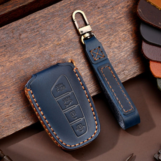 Hyundai Handcrafted Genuine Leather Car Key Fob Protective Case Cover For Santa Fe, Sport, Ix45, Equus, Centennial, Genesis G80, Grandeur, Azera