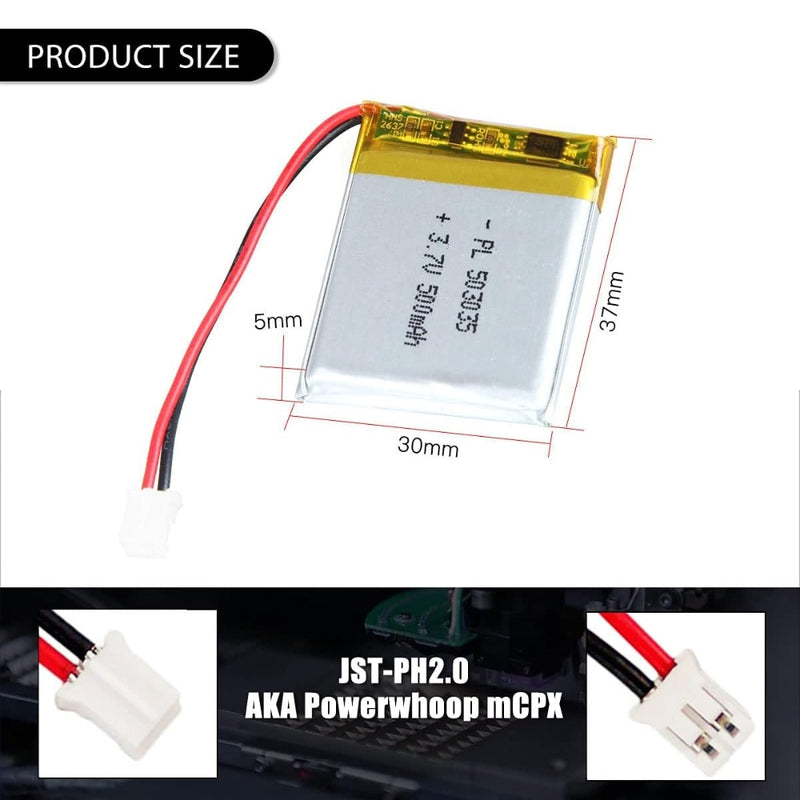 Cargue la imagen en el visor de la galería, [PH2.0-JST Connector][503035] Universal 500mAh 3.7V Rechargeable Li-Ion Lithium Polymer Battery - Polar Tech Australia
