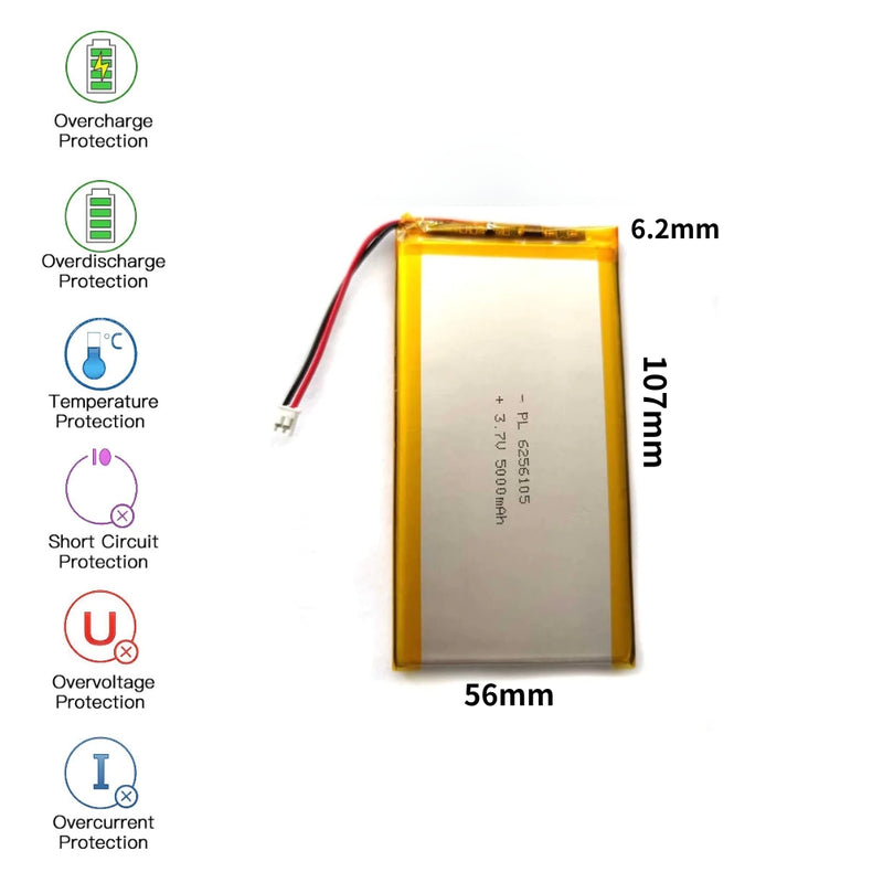 Cargue la imagen en el visor de la galería, [PH2.0-JST Connector][6256105] Universal 5000mAh 3.7V Rechargeable Li-Ion Lithium Polymer Battery - Polar Tech Australia
