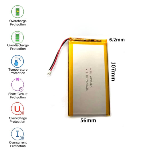 [PH2.0-JST Connector][6256105] Universal 5000mAh 3.7V Rechargeable Li-Ion Lithium Polymer Battery - Polar Tech Australia