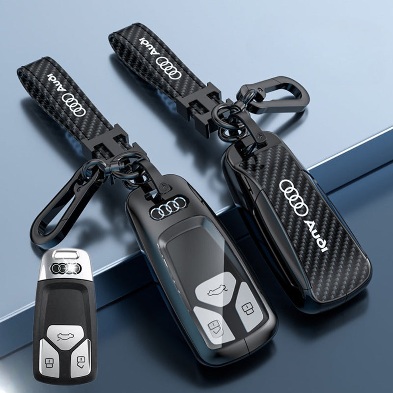 Load image into Gallery viewer, Audi Zinc Alloy + Carbon Fiber Texture Car Key Fob Case Cover For A3, A4, A5, A6, Q2, Q3, Q5, Q7, Q8, e-tron
