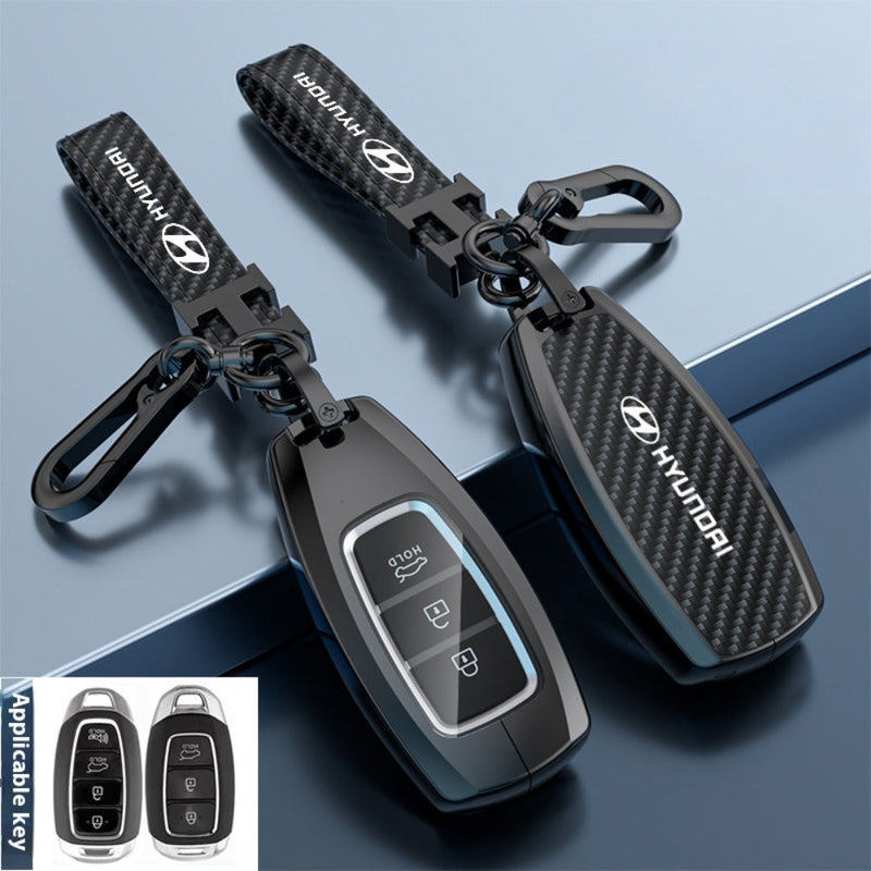 Load image into Gallery viewer, Hyundai Zinc Alloy + Carbon Fiber Texture Car Key Fob Case Cover For Palisade, Elantra, Accent, Kona, Santa Fe, Veloster
