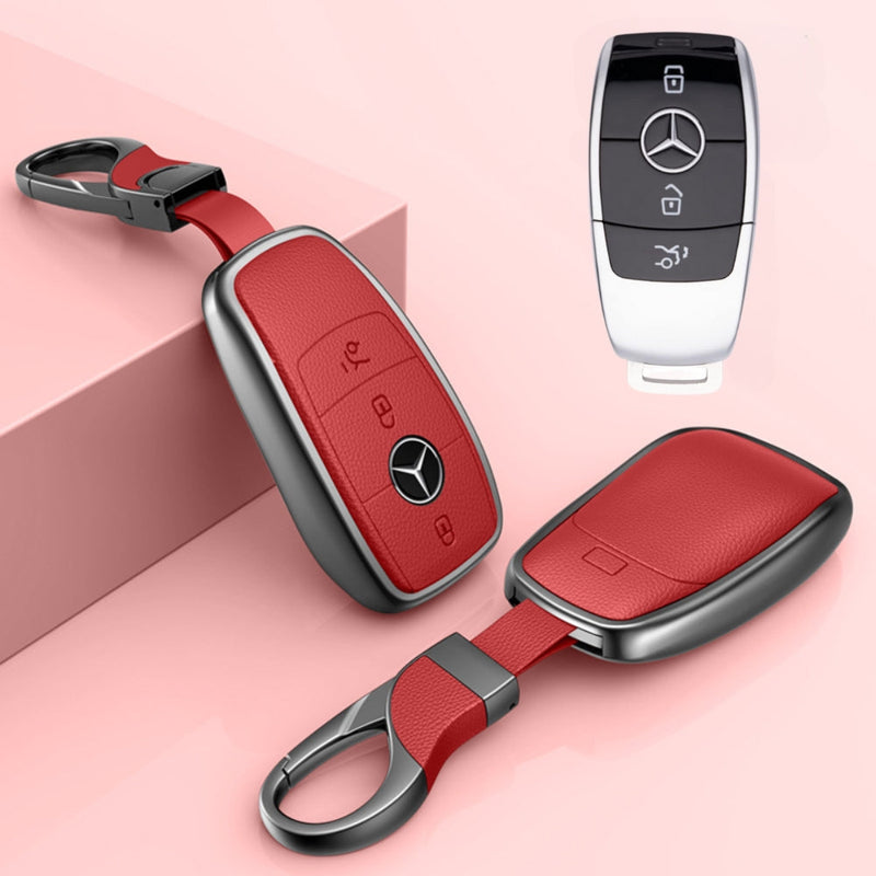 Chargez l&#39;image dans la visionneuse de la galerie, Mercedes Benz Aluminum Alloy Leather Car Key Fob Protection Case Cover For Benz A, C, E, S, G-Class, GLA, GLB, GLC, GLE, GLS, CLA, CLS, EQC

