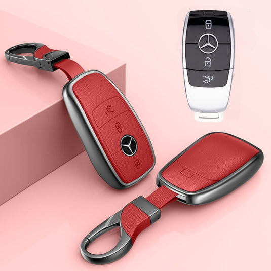 Mercedes Benz Aluminum Alloy Leather Car Key Fob Protection Case Cover For Benz A, C, E, S, G-Class, GLA, GLB, GLC, GLE, GLS, CLA, CLS, EQC