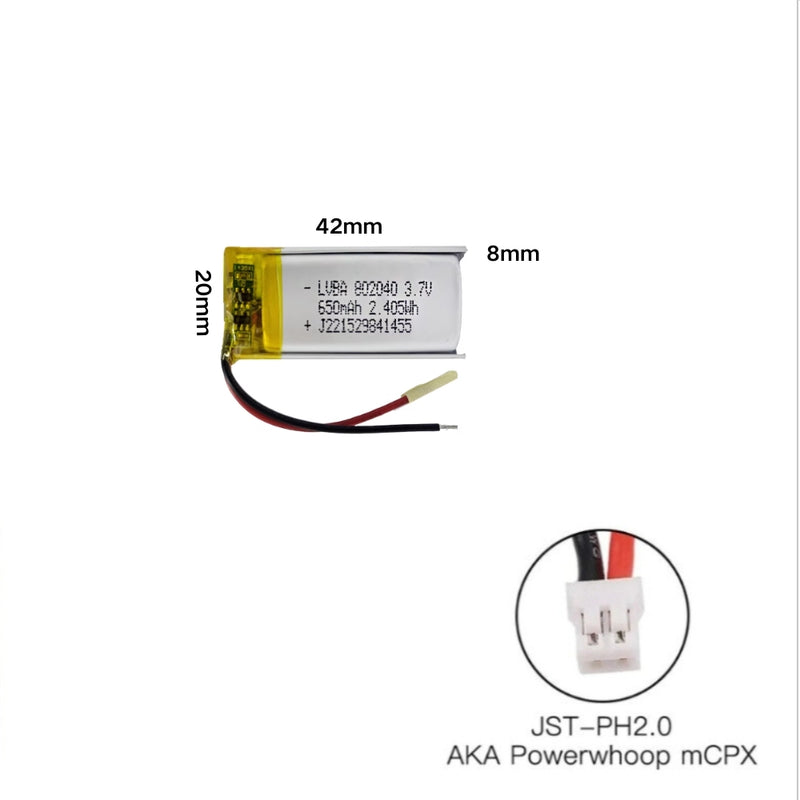 Chargez l&#39;image dans la visionneuse de la galerie, [PH2.0-JST Connector][802040] Universal 650mAh 3.7V Rechargeable Li-Ion Lithium Polymer Battery - Polar Tech Australia
