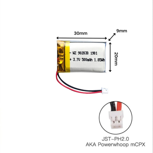 [PH2.0-JST Connector][902030] Universal 500mAh 3.7V Rechargeable Li-Ion Lithium Polymer Battery - Polar Tech Australia