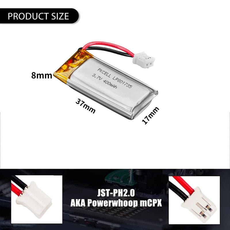 Cargue la imagen en el visor de la galería, [PH2.0-JST Connector][801735] Universal 400mAh 3.7V Rechargeable Li-Ion Lithium Polymer Battery - Polar Tech Australia
