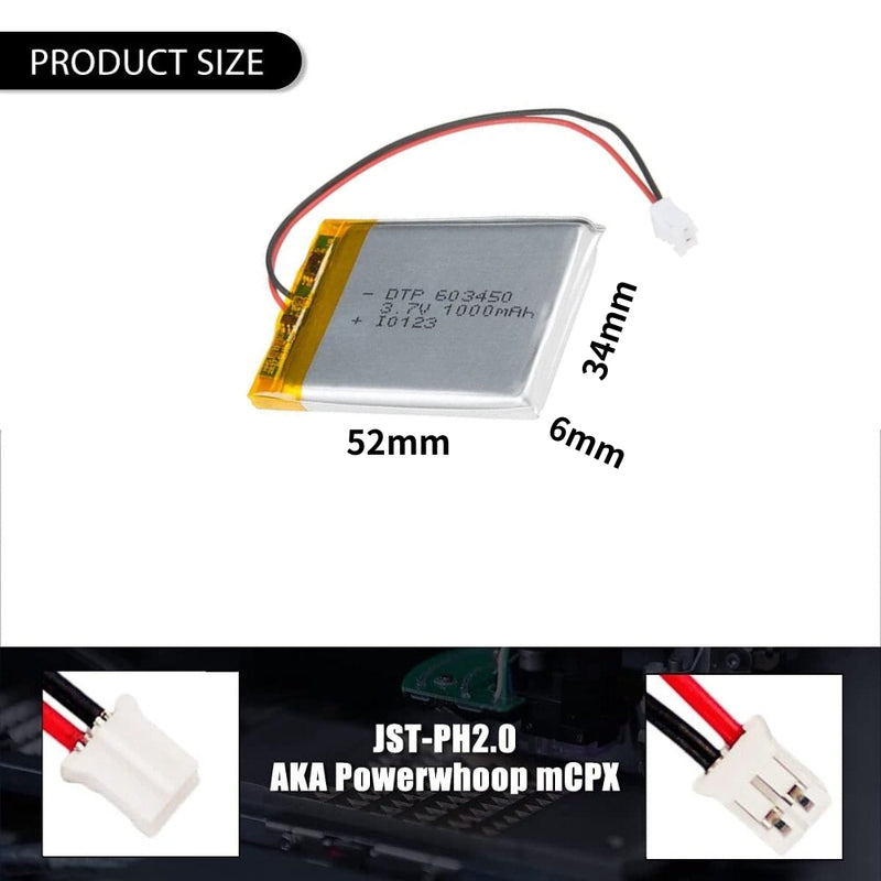 Chargez l&#39;image dans la visionneuse de la galerie, [PH2.0-JST Connector][603450] Universal 1000mAh 3.7V Rechargeable Li-Ion Lithium Polymer Battery - Polar Tech Australia
