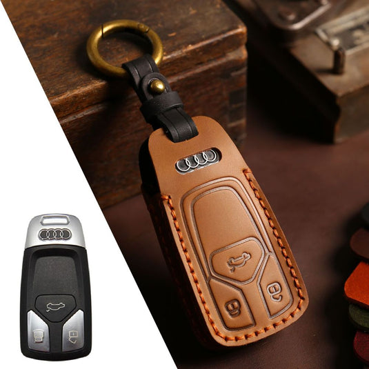 Audi Handcrafted Genuine Leather Car Key Fob Case Cover For A3, A4, A5, A6, A8, Q2, Q5, Q7, Q8, e-tron