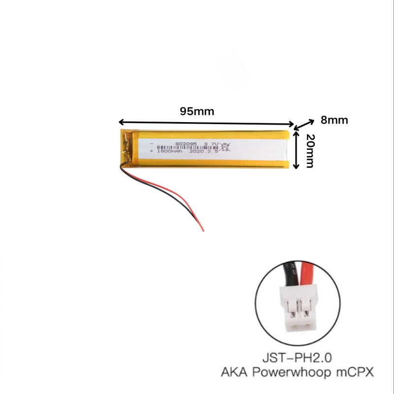 Cargue la imagen en el visor de la galería, [PH2.0-JST Connector][802095] Universal 1800mAh 3.7V Rechargeable Li-Ion Lithium Polymer Battery - Polar Tech Australia
