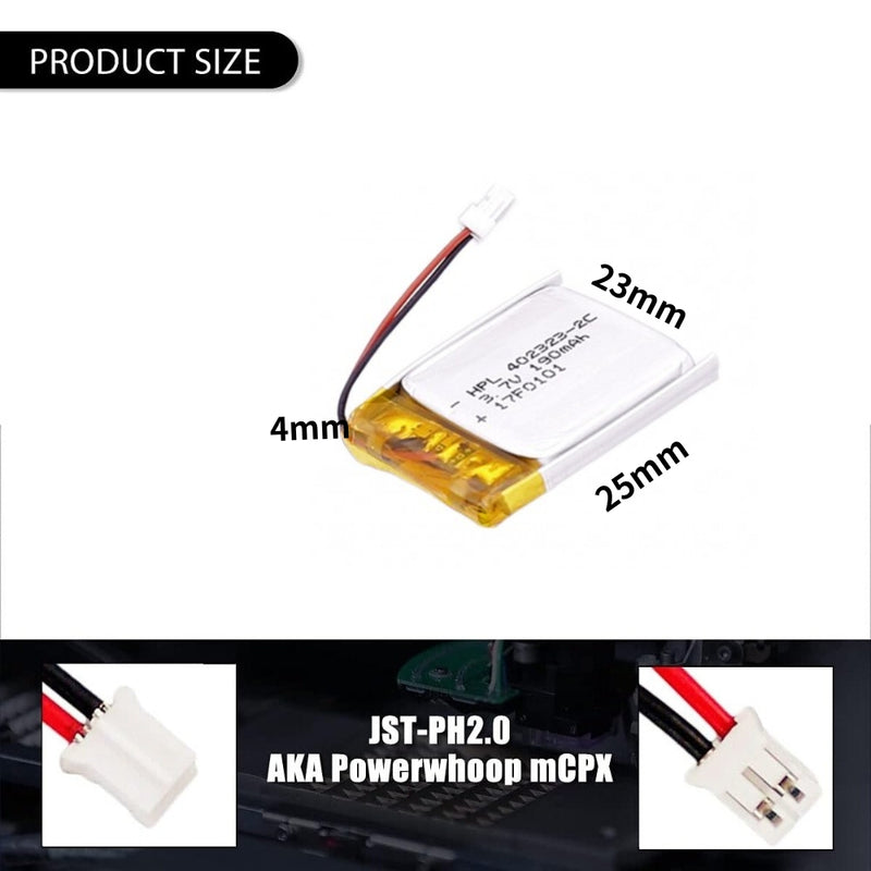 Cargue la imagen en el visor de la galería, [PH2.0-JST Connector][402323] Universal 190mAh 3.7V Rechargeable Li-Ion Lithium Polymer Battery - Polar Tech Australia
