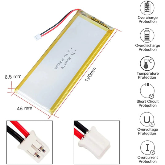 [PH2.0-JST Connector][6548118] Universal 5000mAh 3.7V Rechargeable Li-Ion Lithium Polymer Battery - Polar Tech Australia