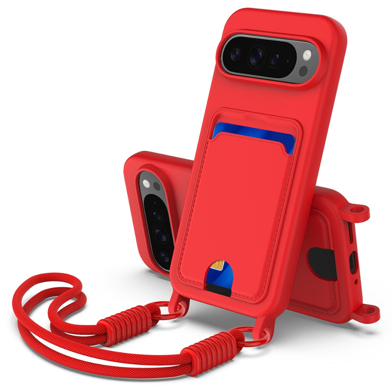 Load image into Gallery viewer, Google Pixel 11 Pro XL - Integrated Card Bag Solid Color Liquid Silicone Phone Case with Lanyard
