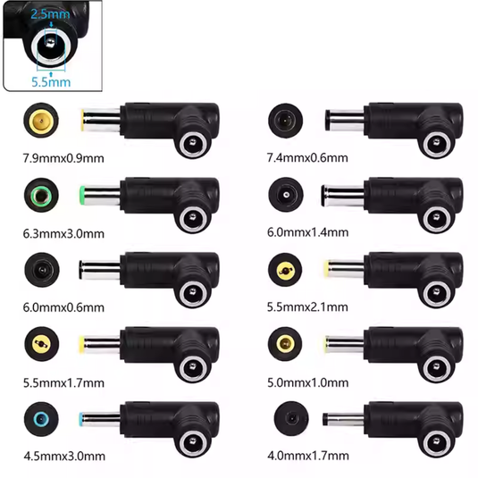 [10 Tips Set][Max 240W 30V] Universal DC 5.5*2.5mm 5.5×2.5mm to 240W Laptop Power Adapter Converter, High Power Gaming Notebook DC 5.5×2.5mm to Square/5.5/4.5/7.4mm Charging Tip For Lenovo ASUS Dell HP Acer - Polar Tech Australia