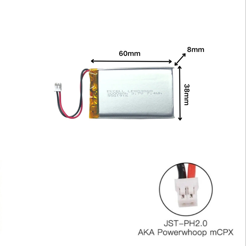 Cargue la imagen en el visor de la galería, [PH2.0-JST Connector][803860] Universal 2000mAh 3.7V Rechargeable Li-Ion Lithium Polymer Battery - Polar Tech Australia
