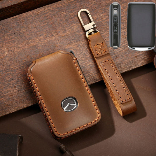 Mazda Handcrafted Genuine Leather Folding Car Key Fob Case Cover For CX-5, CX-3, CX-30, CX-9