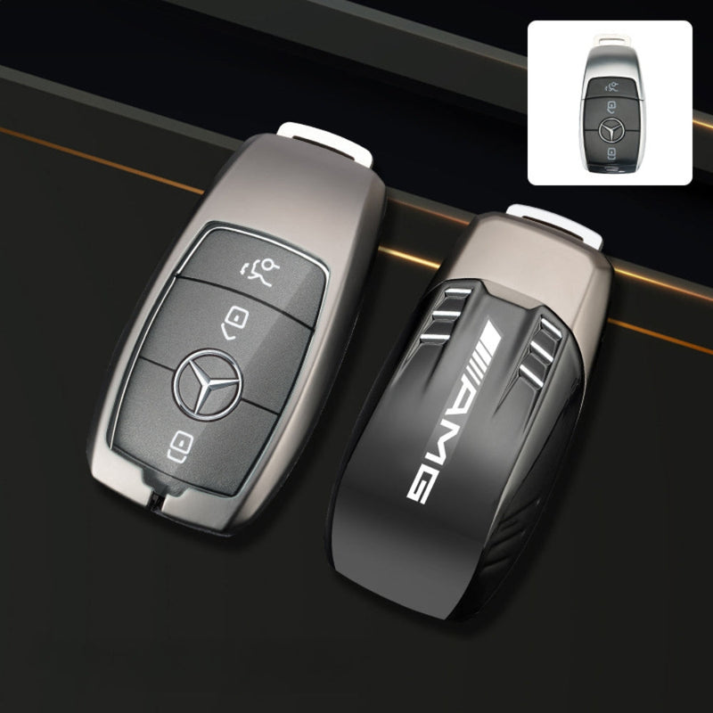 Chargez l&#39;image dans la visionneuse de la galerie, Mercedes Benz Carbon Fiber Metal Protective Car Key Fob Case Cover For Benz A, B, C, E, GLC, GLE
