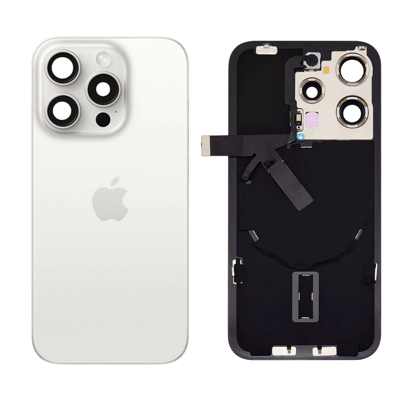Chargez l&#39;image dans la visionneuse de la galerie, [Assembly With Flex] Apple iPhone 15 Pro - Back Rear Replacement Glass Panel With Camera Lens, Flash Light Flex &amp; Magsafe Magnet Ring Wireless NFC Charging Flex
