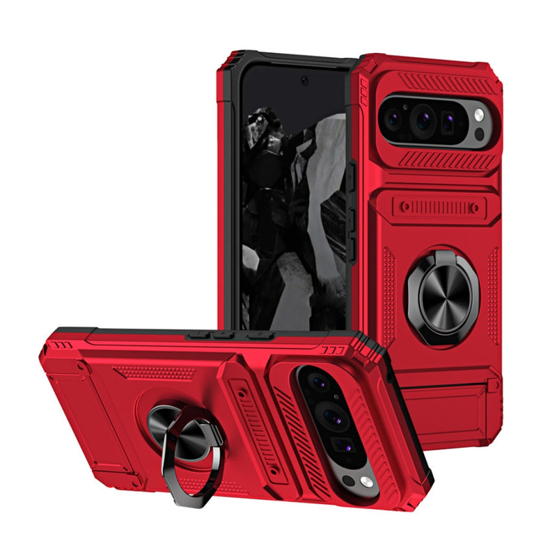 Cargue la imagen en el visor de la galería, Google Pixel 9 Pro XL - TPU+PC Shockproof Card Slot Phone Case with Metal Ring Holder - Polar Tech Australia
