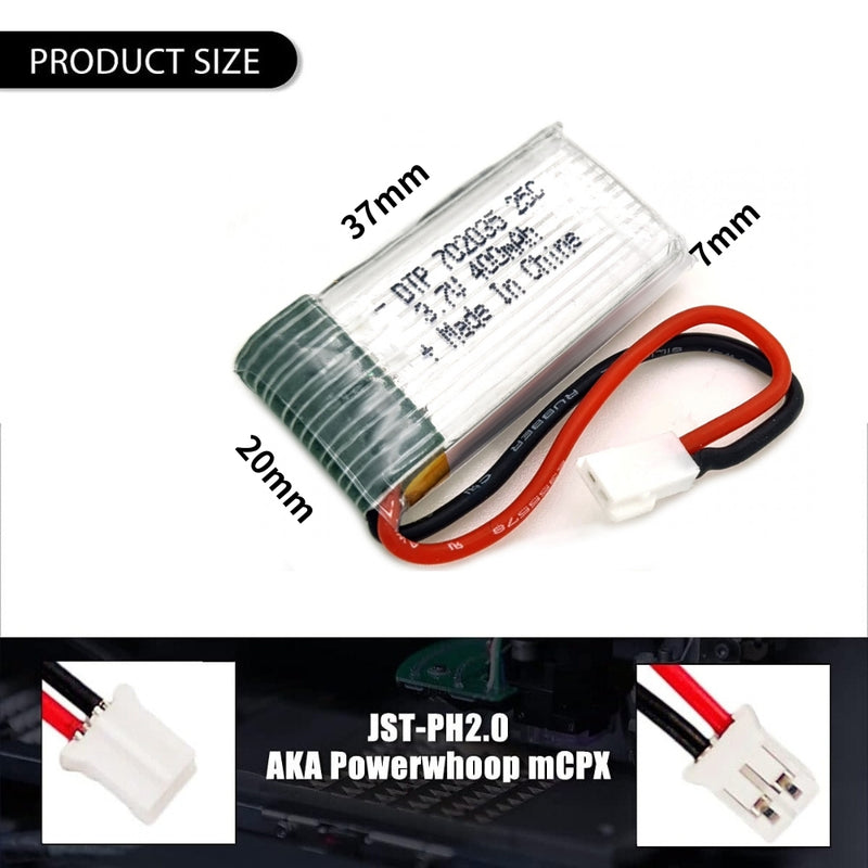 Cargue la imagen en el visor de la galería, [PH2.0-JST Connector][702035] Universal 400mAh 3.7V Rechargeable Li-Ion Lithium Polymer Battery - Polar Tech Australia
