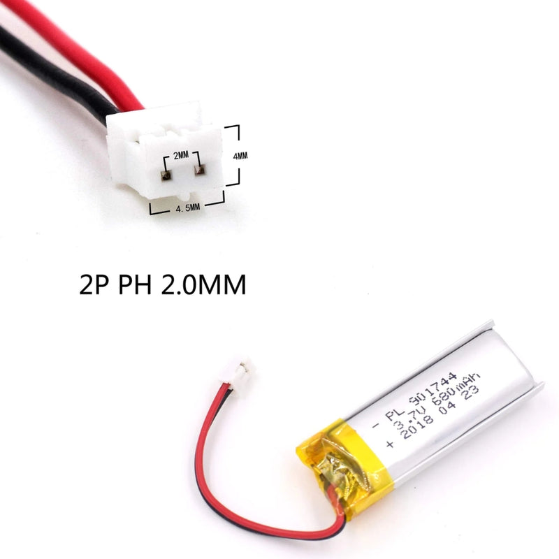 Cargue la imagen en el visor de la galería, [PH2.0-JST Connector][901744] Universal 680mAh 3.7V Rechargeable Li-Ion Lithium Polymer Battery - Polar Tech Australia
