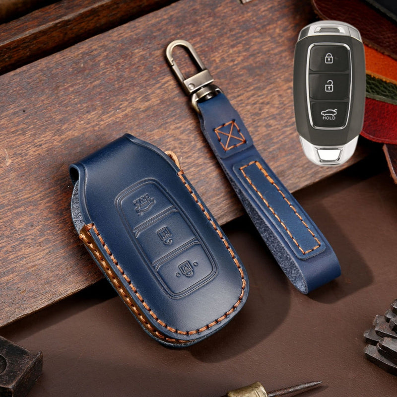Load image into Gallery viewer, Hyundai Handcrafted Genuine Leather Car Key Fob Protective Case Cover For Santa Fe, Tucson, Palisade, Kona, Santa Fe, Azera
