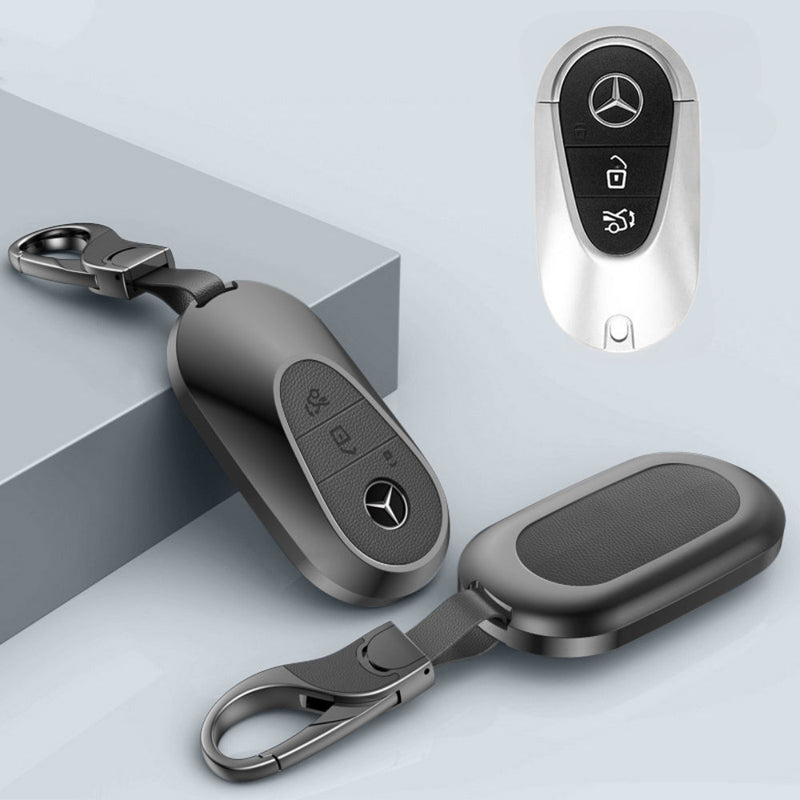 Chargez l&#39;image dans la visionneuse de la galerie, Mercedes Benz Aluminum Alloy Leather Car Key Fob Protection Case Cover For Benz A, C, E, S, G-Class, GLA, GLB, GLC, GLE, GLS, CLA, CLS, EQC
