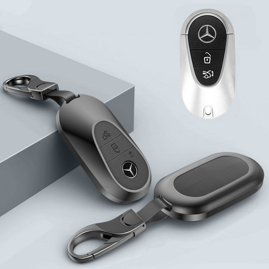 Mercedes Benz Aluminum Alloy Leather Car Key Fob Protection Case Cover For Benz A, C, E, S, G-Class, GLA, GLB, GLC, GLE, GLS, CLA, CLS, EQC